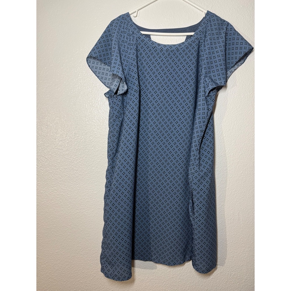 Abercrombie & Fitch‎ Blue Geometric Floral V-Back Flutter Sleeve Shift Dress L